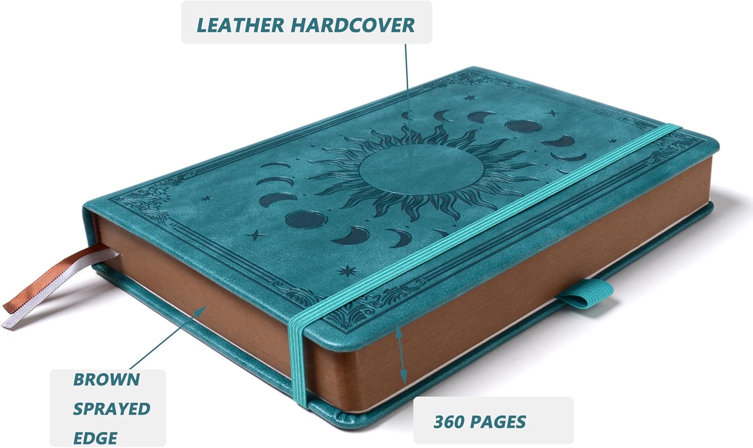 Detalle 2 de HwxBen B5 Leather Journal (Seagreen) – 360 Lined Pages, Lay-Flat, Ribbon Bookmarks & Pen Holder