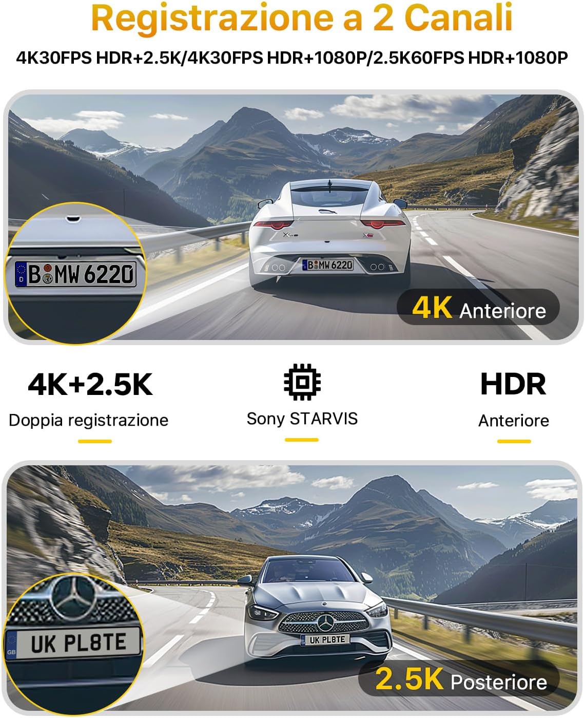Detalle 2 de Dash Cam Doppia 4K 60fps per Auto
