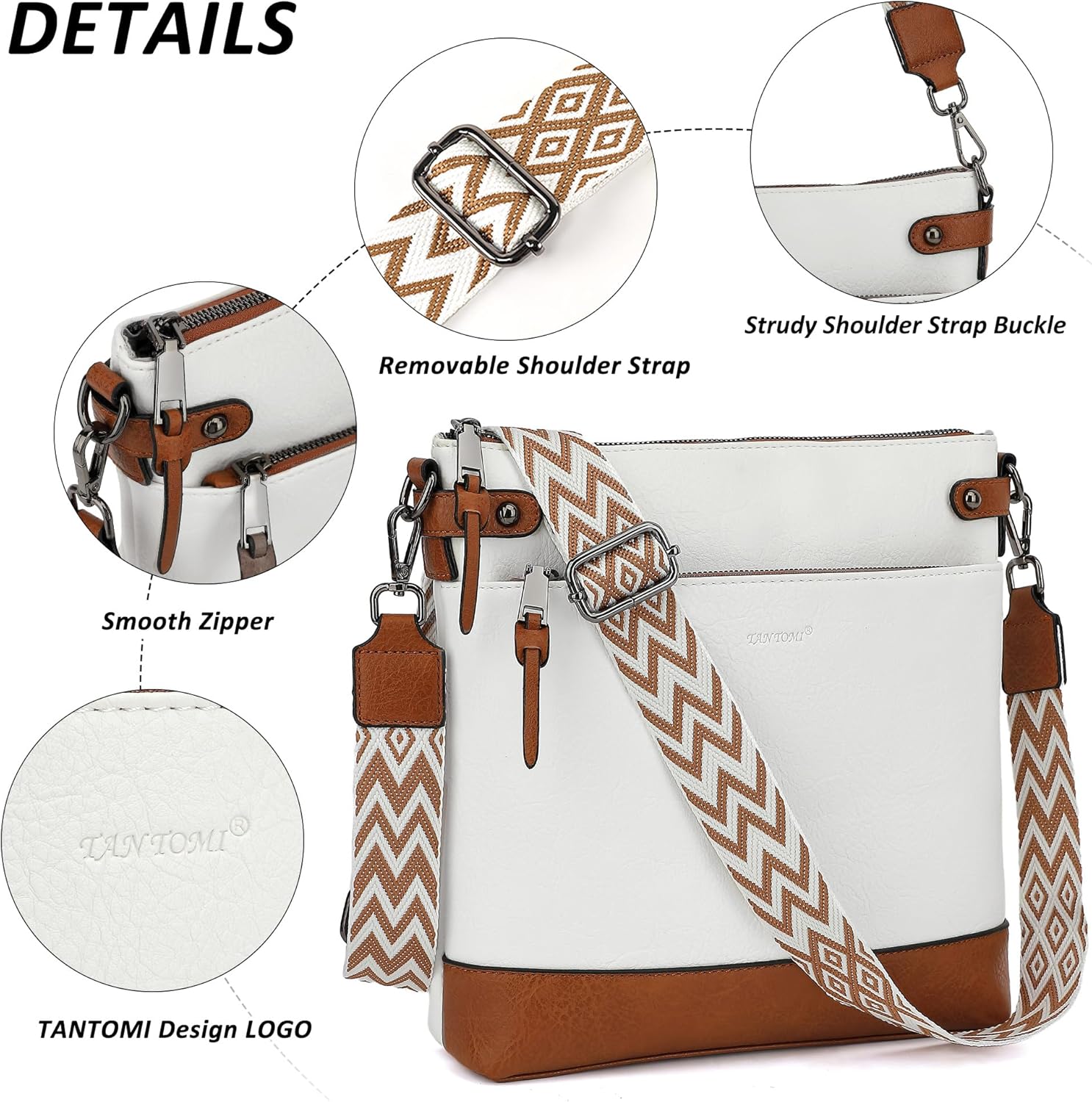 Detalle de TANTOMI Crossbody Bag for Women: Medium Vegan Leather Shoulder Bag with Adjustable Wide Strap
