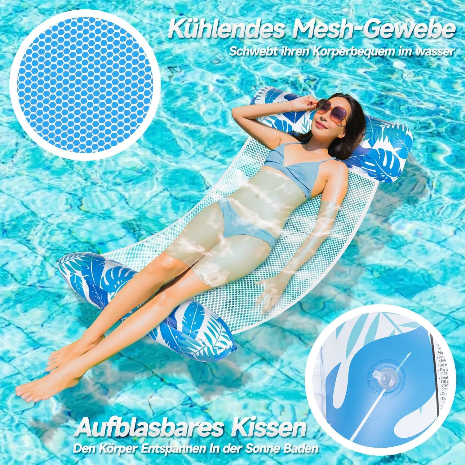 Detalle de Alintor Luftmatratze Pool – 2 Stück XL 4-in-1 Wasserhängematte