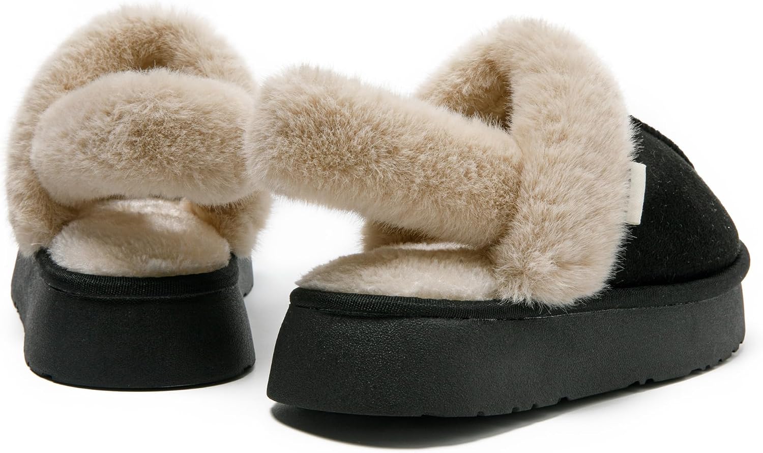 Detalle 2 de JOMIX winterpantoffels voor dames met suède, kunstbont en hielriem