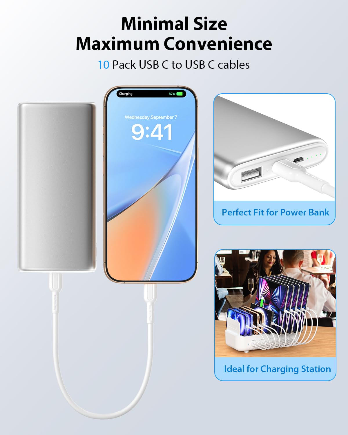 Detalle de SooPii 10er-Pack USB‑C-auf‑USB‑C-Kabel (20 cm), 60 W Schnellladekabel – kurz für Powerbank, Ladestation & Co.