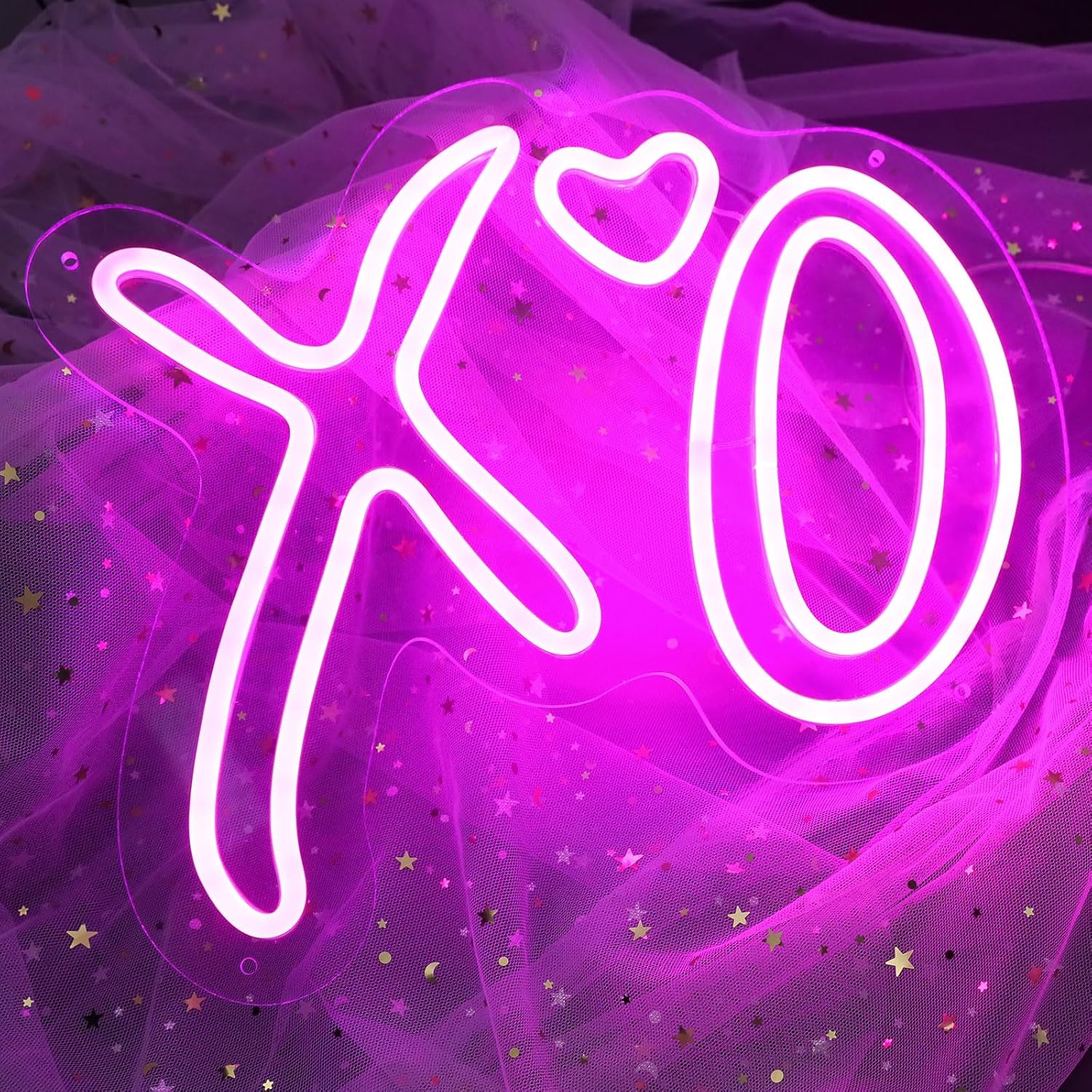 DWOOKE XO Herz-Neonschilder – rosa LED-Neonlicht für Wanddekoration, USB-dimmbar