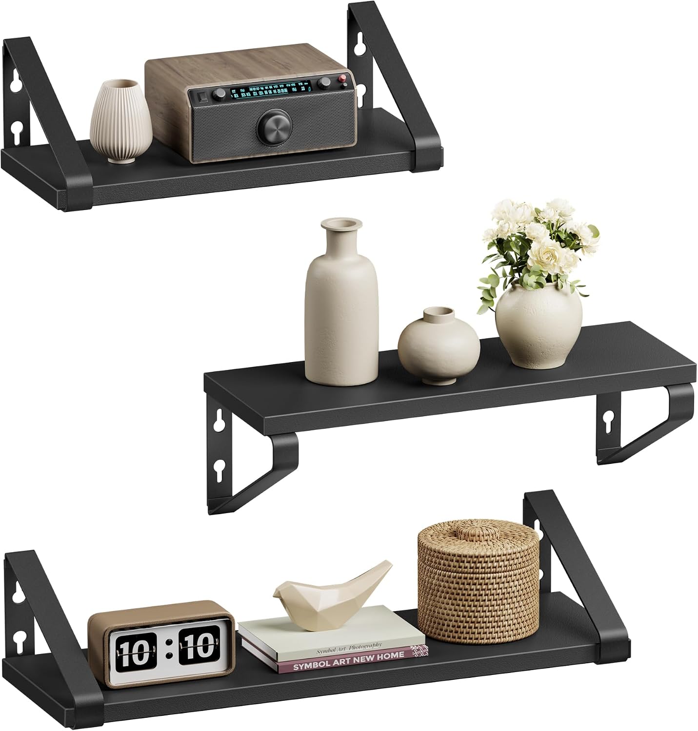 Detalle de VASAGLE LWS033B10 Floating Wall Shelves, Set of 3, 30/35/40 cm, Ink Black