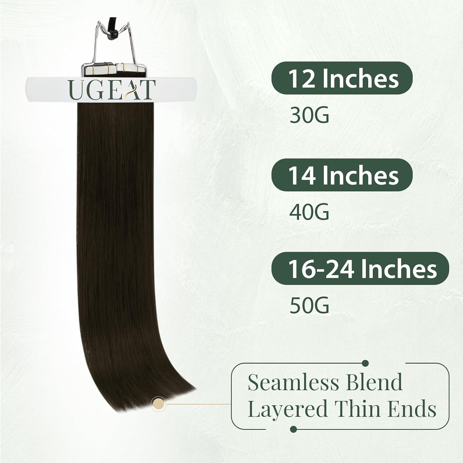 Thumbnail 1 de Ugeat 18-Inch Human Hair Tape-In Extensions, Brown, 50 g, 20 Pieces