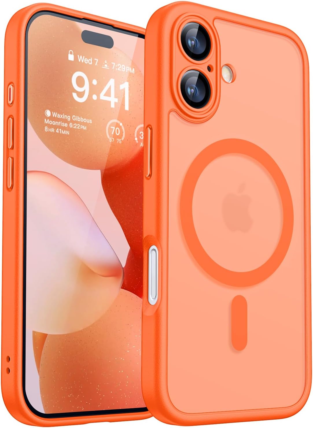 Detalle de CANSHN Cover Magnetica per iPhone 17 (6,3 Pollici) – Protezione completa fotocamera, MagSafe e design opaco traslucido arancione