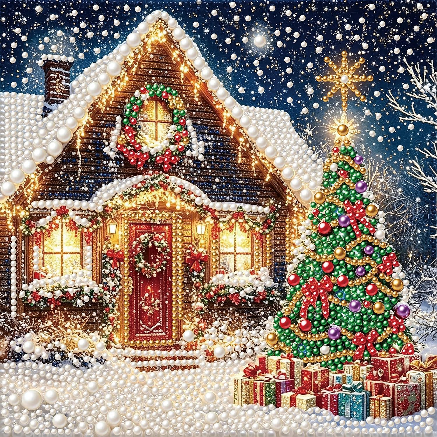 Detalle de EOPLK Christmas 3D Pearl Diamond Art Kit, 13.8 x 13.8-Inch Canvas