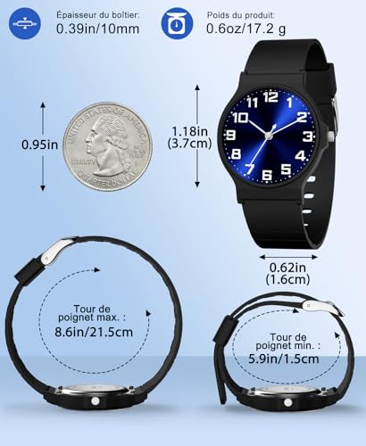 Thumbnail 4 de SOCICO Montre analogique Enfants 30M étanche Cadran Clair Noir Bleu