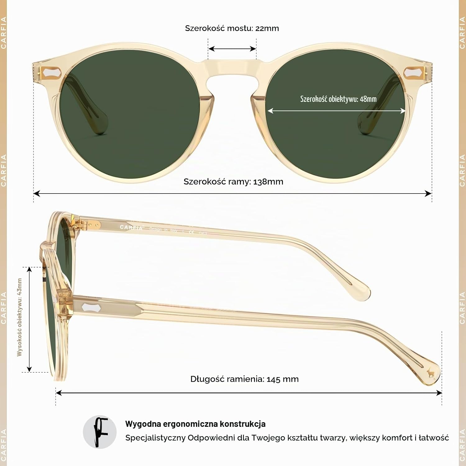 Detalle de CARFIA CA5288-C – damskie okulary przeciwsłoneczne polaryzacyjne UV 400 z acetatu