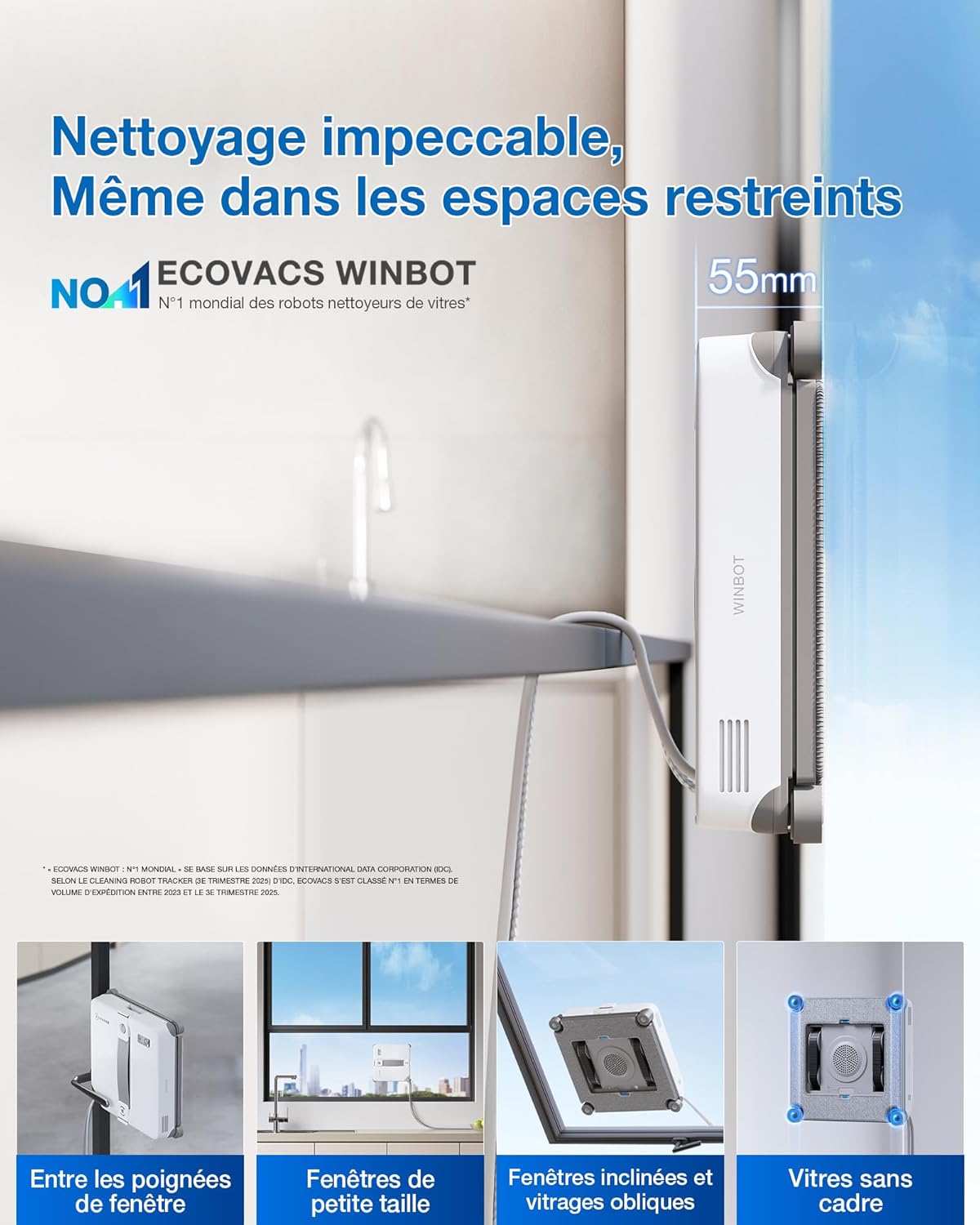 Thumbnail 1 de ECOVACS WINBOT Mini 2 — Robot Nettoyeur de Vitres ultra-mince, navigation intelligente et sprays ultrasoniques