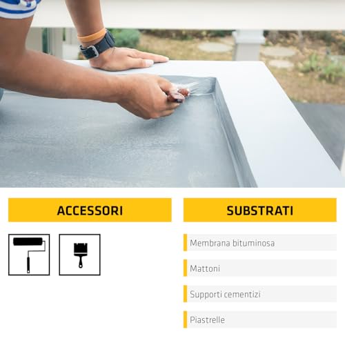 Detalle de Sikalastic-520 Fiber IT di SIKA: membrana impermeabilizzante fibrorinforzata mono-componente 5 kg (Grigio)