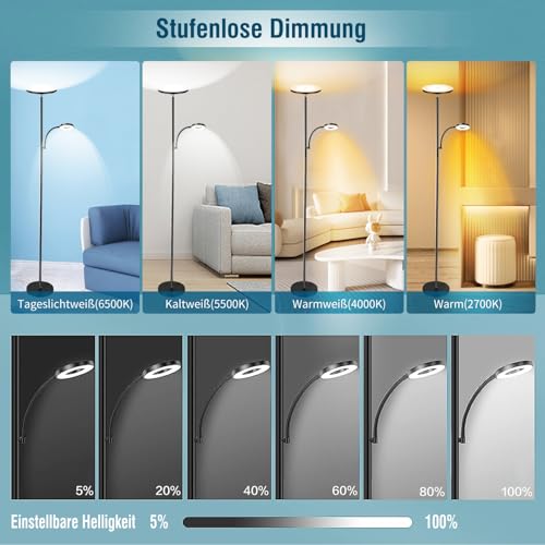 Detalle de Yikuneng 42W Lampadaire LED Dimmable – 3600 lm, télécommande et contrôle tactile, tête orientable