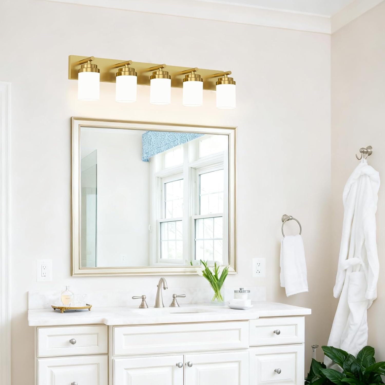 Thumbnail 4 de IZORRO HL101-5T-GD-WT 5-Light Bathroom Vanity Light, Brushed Gold