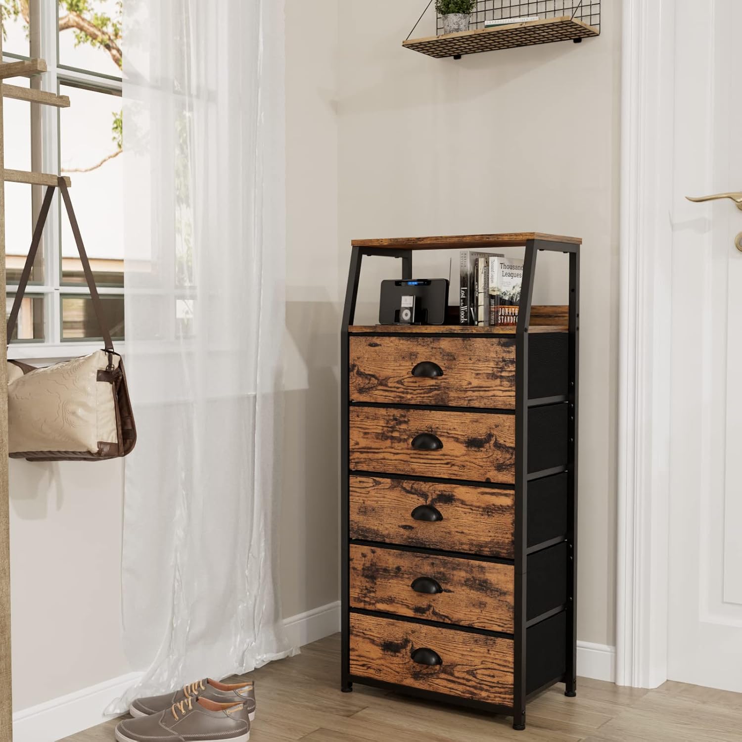 Detalle 2 de Furnulem Tall 5-Drawer Fabric Dresser for Bedroom