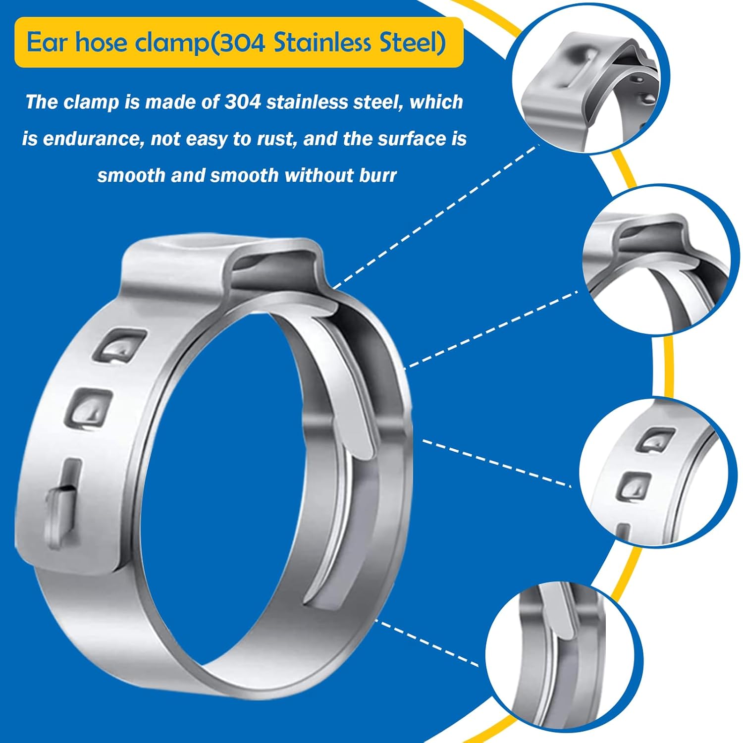Thumbnail 4 de Seept 115Pcs 10-Sizes 304 Stainless Steel Single Ear Hose Clamps with Ear Clamp Pliers (6-28.6mm) - Crimp Hose Clamp Kit