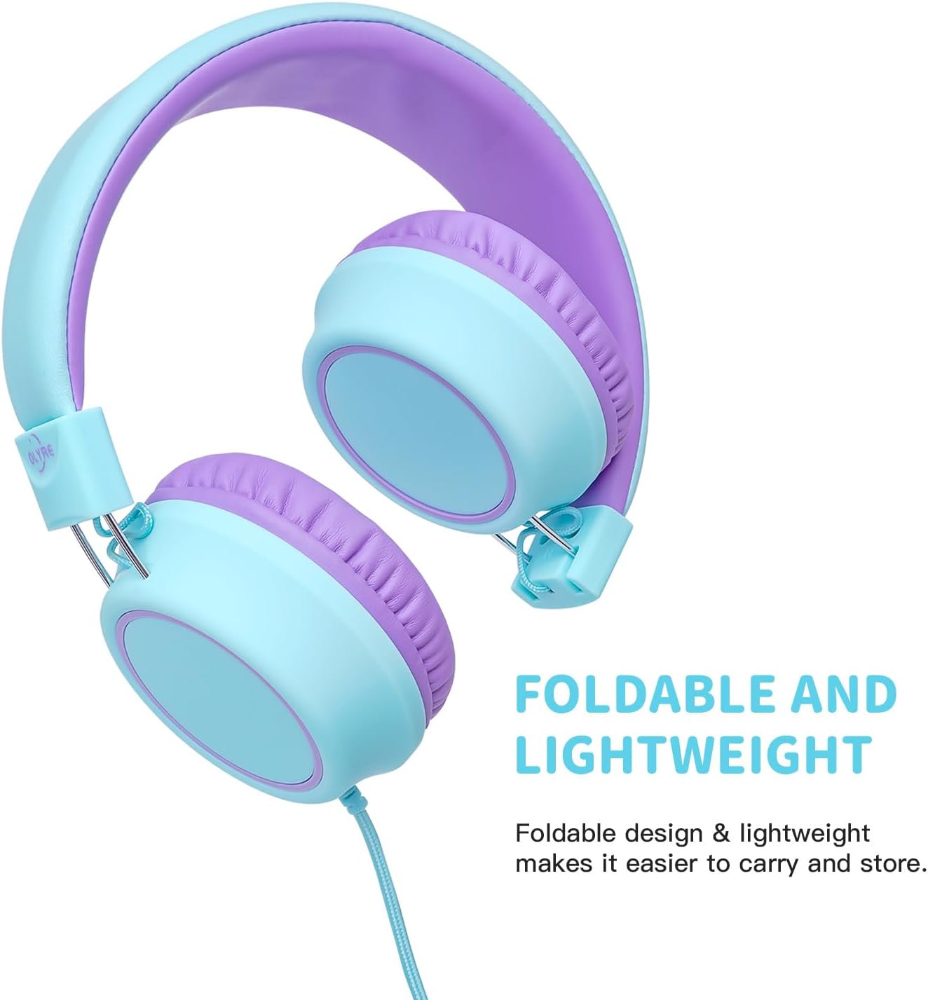 Thumbnail 2 de Olyre Foldable Kids Wired Headphones with Microphone – Blue & Purple, Safe Listening for Zoom Classes