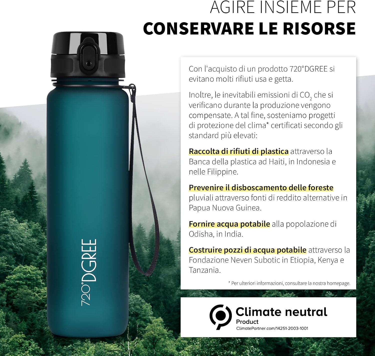 Detalle 1 de 720°DGREE uberBottle da 1 litro con infusore, softTouch (senza BPA) – borraccia sportiva con apertura anti-“gluck”