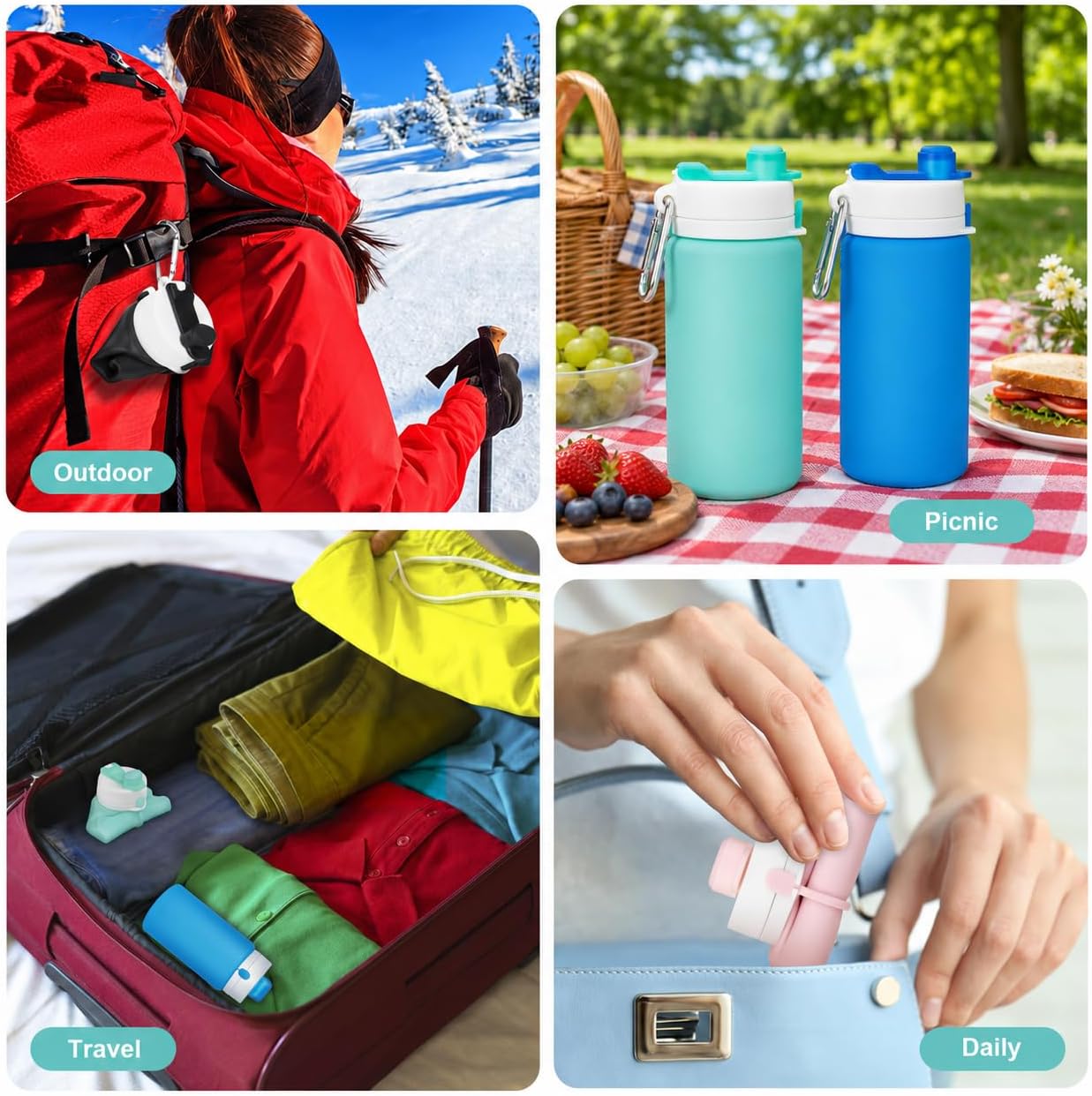 Detalle 2 de PLTCAT 19oz Foldable Bottle, Collapsible Silicone Travel Water Bottle