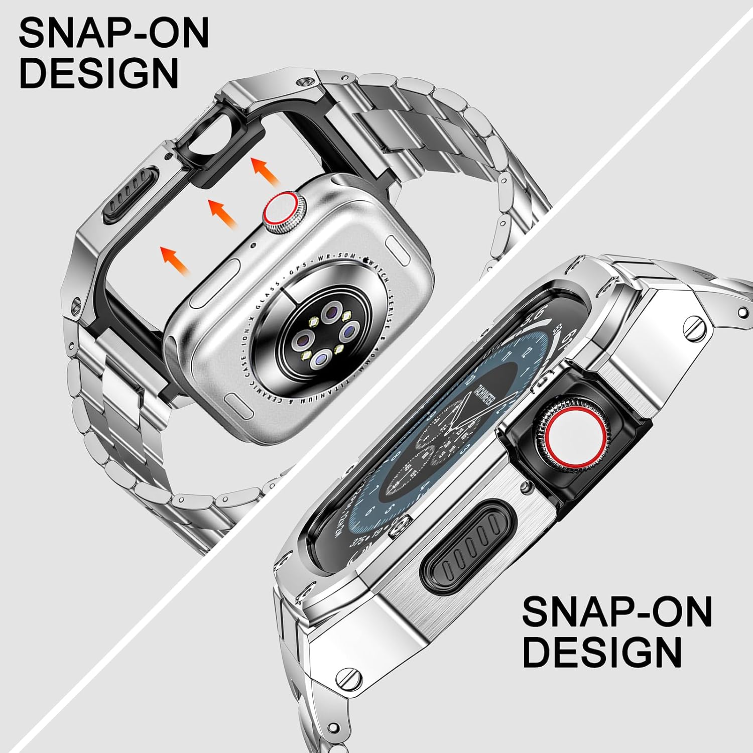 Detalle 2 de Deczone Edelstahl-Armband mit Gehäuse für Apple Watch 42/44mm – kompatibel mit Series SE, 6, 5, 4, 3, 2, 1