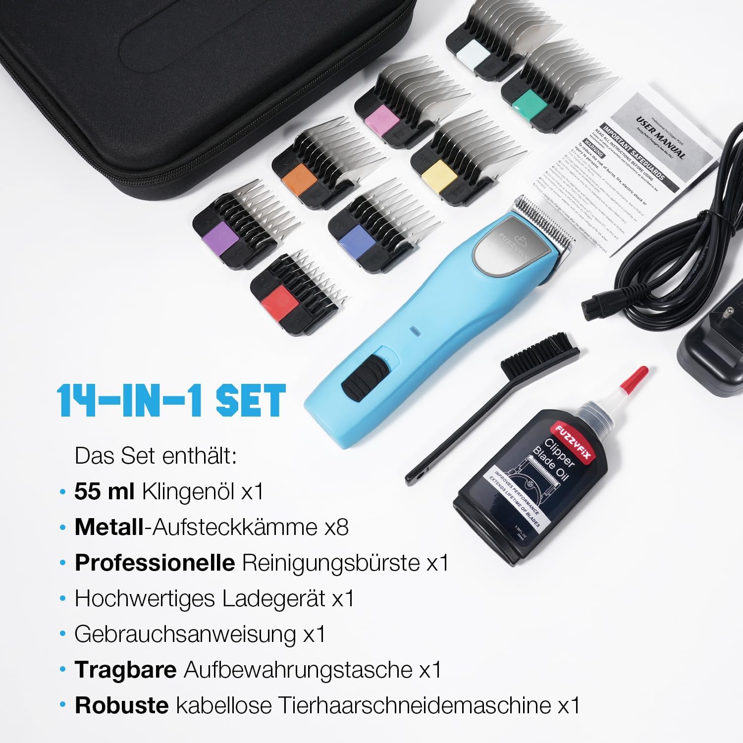 Thumbnail 6 de FuzzyFix Professionelle Hundeschermaschine profi – leiser, kraftvoller Trimmer mit R-förmigen Klingen