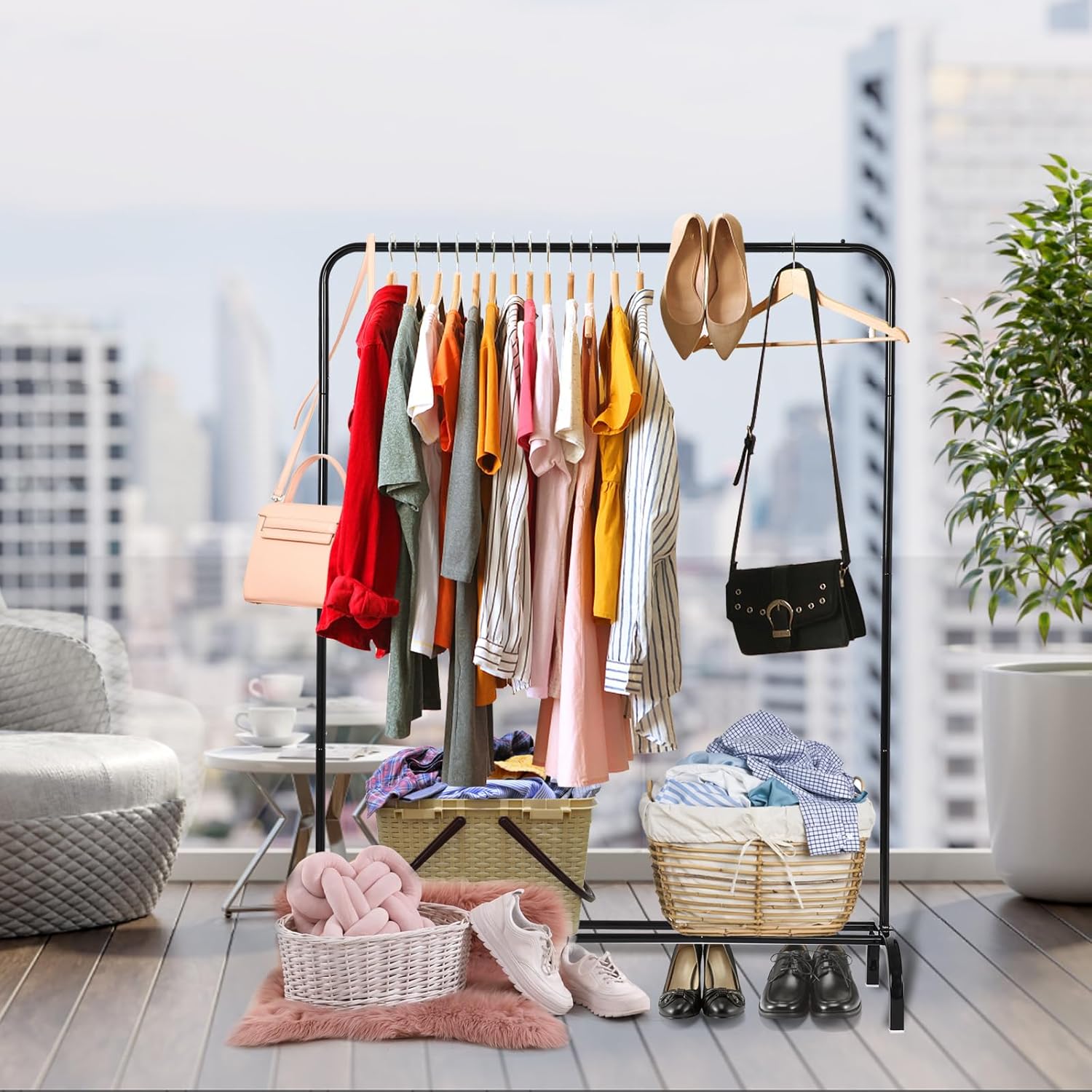 Detalle 2 de Metal Clothing Rack 43.5in clothes rail with shelf