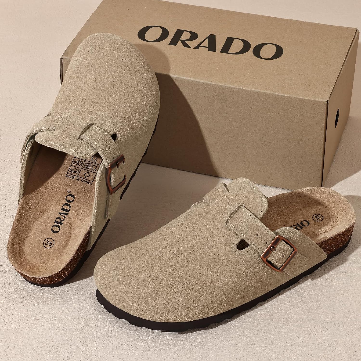 Thumbnail 6 de ORADO Genuine Suede Clogs with Cork Footbed, Arch Support and Buckle