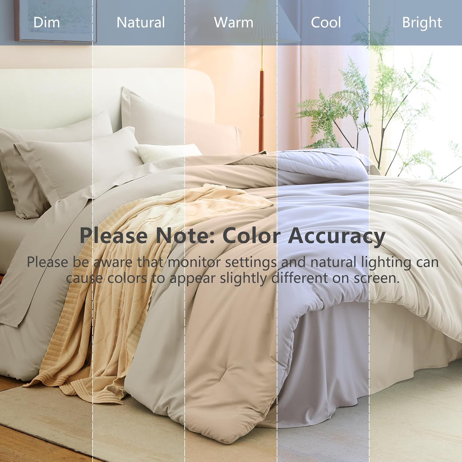 Thumbnail 6 de CozyLux Full Size Comforter Set Beige (7-Piece Bed in a Bag) with Down Alternative Comforter