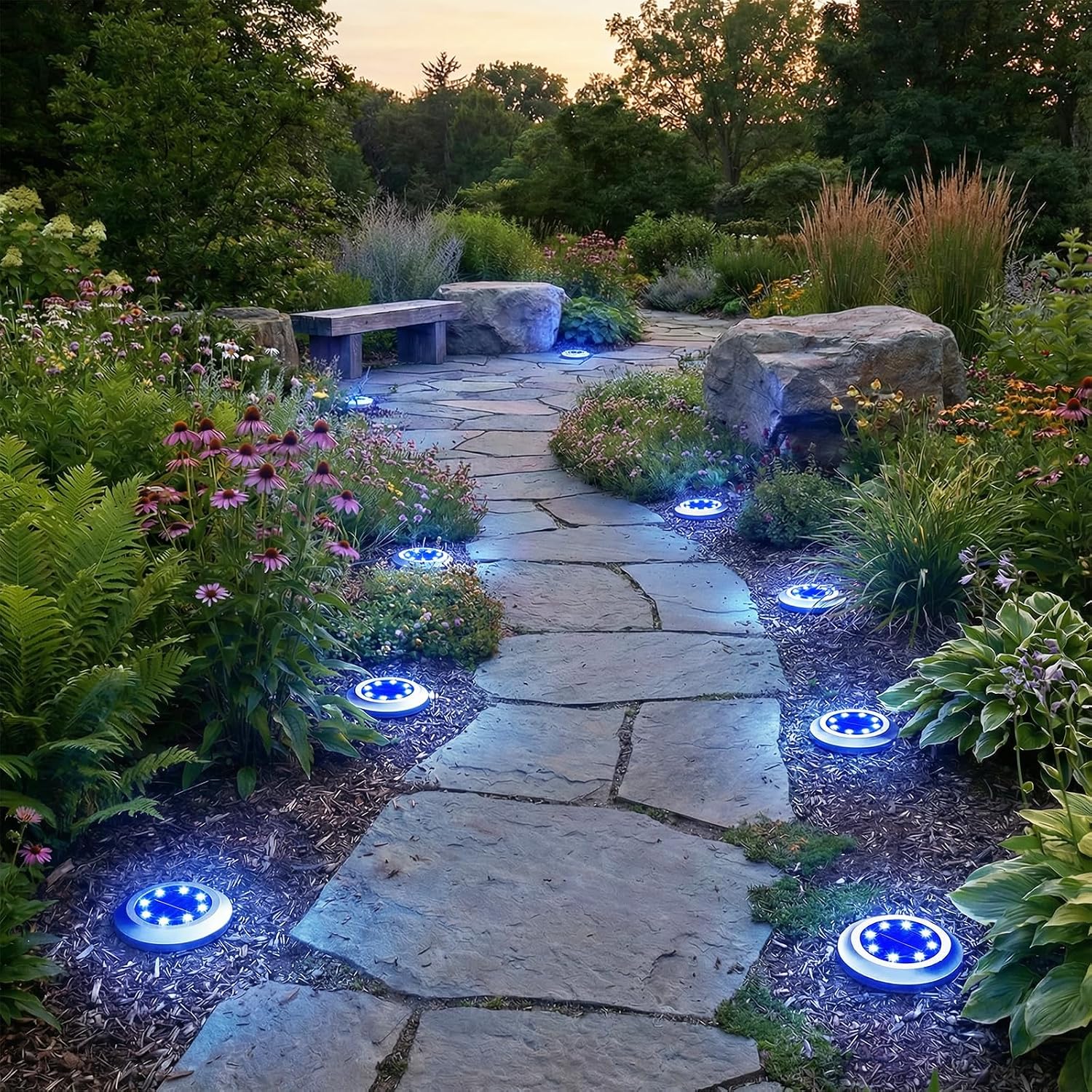 Detalle de ZFITEI Solar Ground Lights Outdoor Garden (12-Pack) – Waterproof blue/white pathway stakes