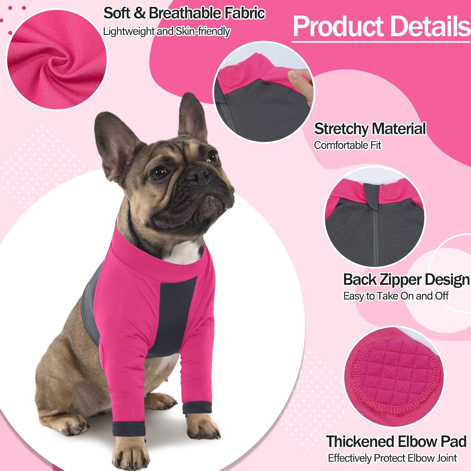 Detalle 2 de LeLePet Dog Body Suit After Surgery – Rose Red, XL