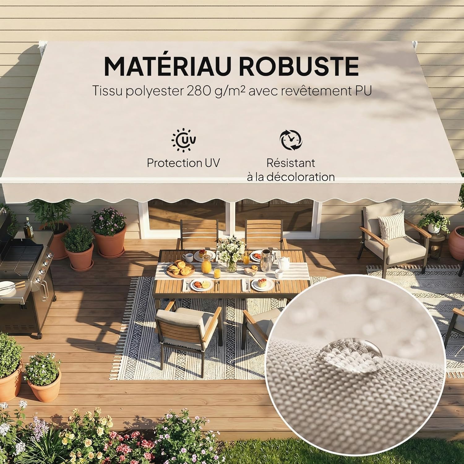 Thumbnail 3 de Outsunny Toile de rechange pour store banne avec lambrequin – déperlante, anti-UV, crème, compatible 3,5 x 2,5 m