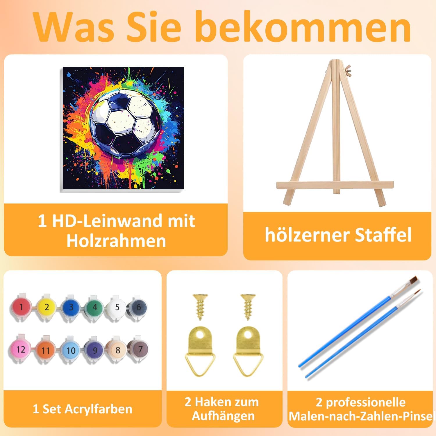 Thumbnail 3 de Fußball Malen nach Zahlen mit Rahmen 20x20cm