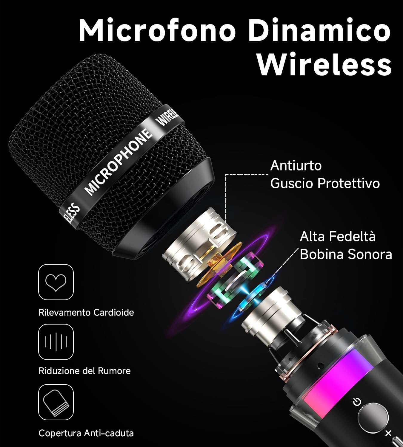 ECHOMUSSY Microfono Wireless Doppio: 2 microfoni, portata fino a 60 m, LED e 40 ore di autonomia