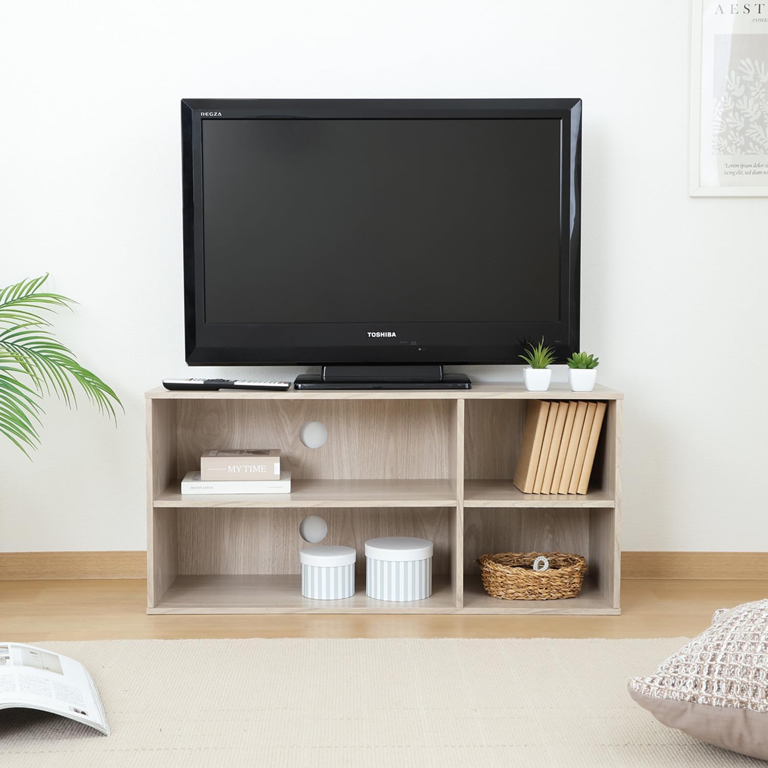 Detalle de 不二貿易 43871 テレビ台 幅89cm アッシュグレー 4分割収納・コード穴付き 32型対応