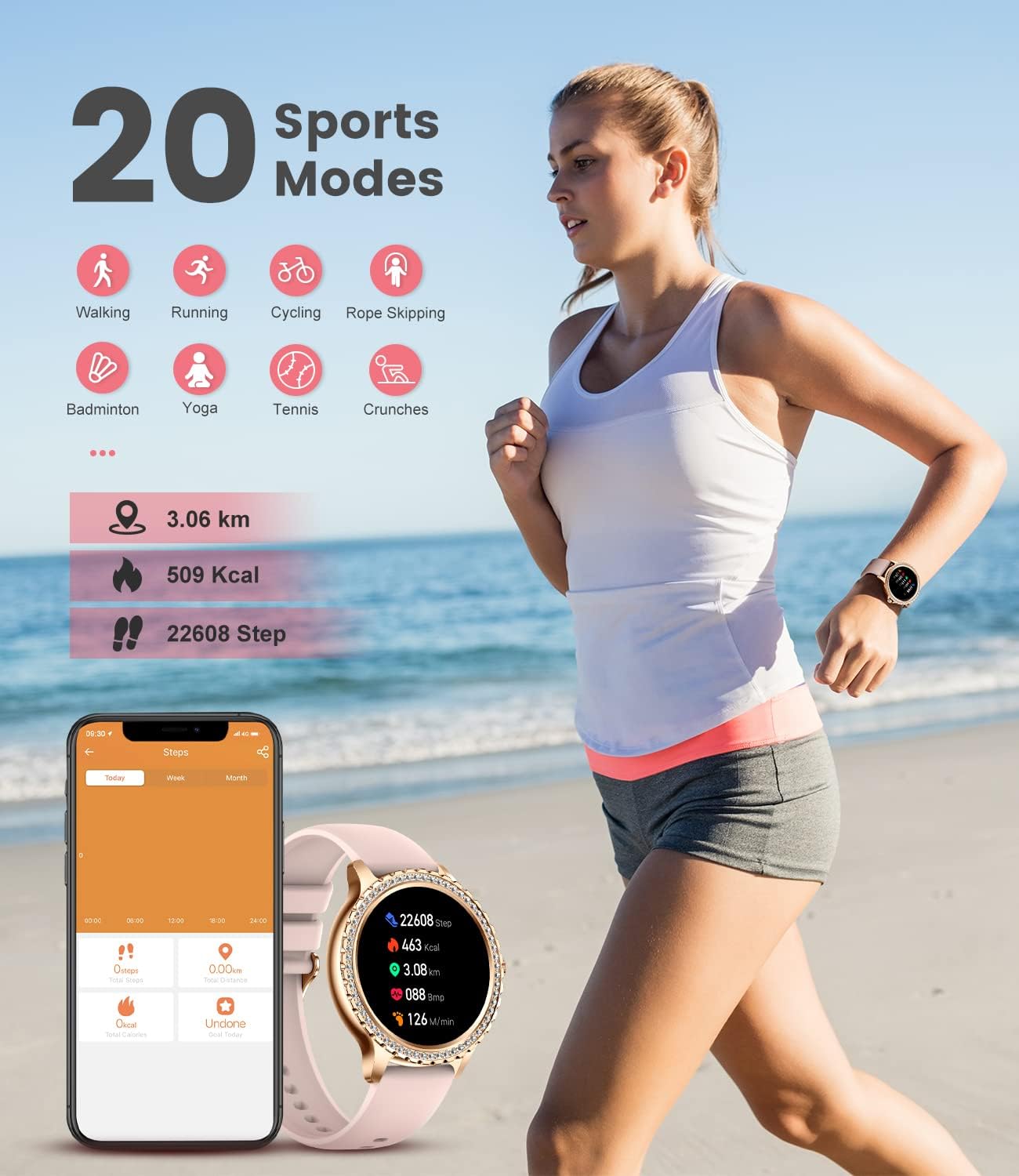 Thumbnail 6 de Diamond Ladies Smartwatch 1.32" HD, 100+ sports