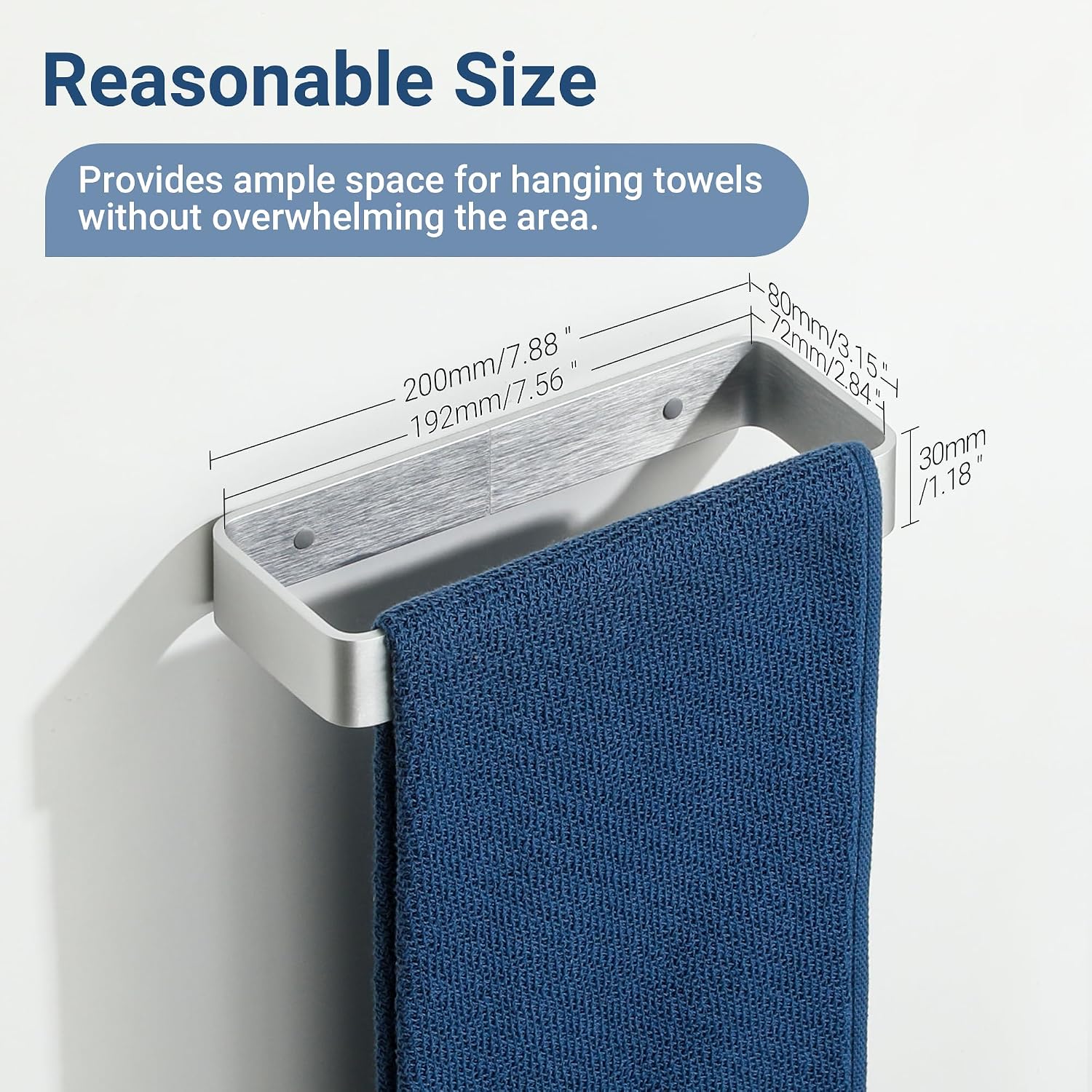 Detalle 2 de SAYAYO Porta Asciugamani Bagno Adesivo 20 cm in Argento — Portasalviette da Parete in Alluminio