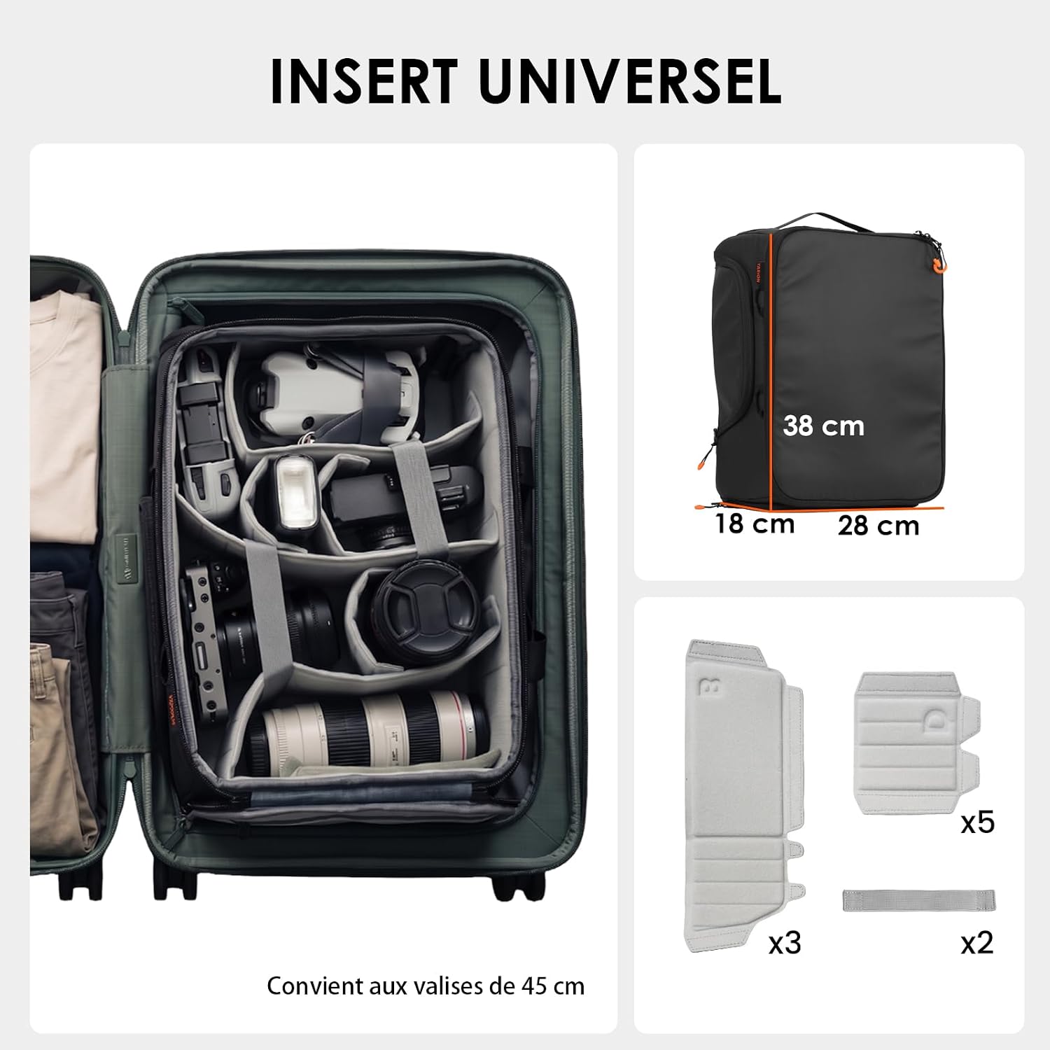 Detalle de TARION Insert pour Sac Appareil Photo – Design modulable, protection renforcée et utilisation 2 en 1