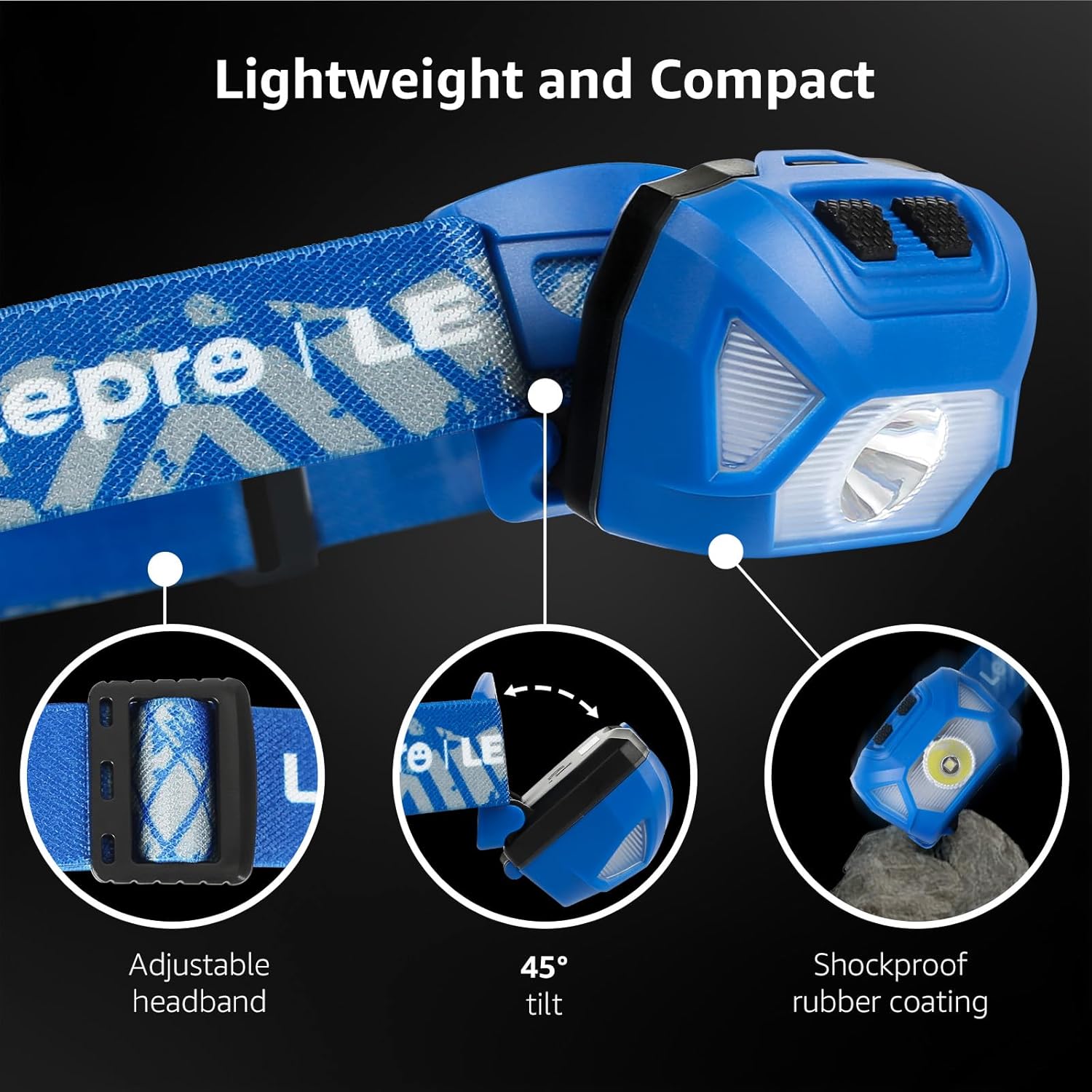 Detalle de Lepro Stirnlampe 1300 Lux LED XPG Kopflampe – 2er Set (Blau) mit 6 Lichtmodi, IPX4