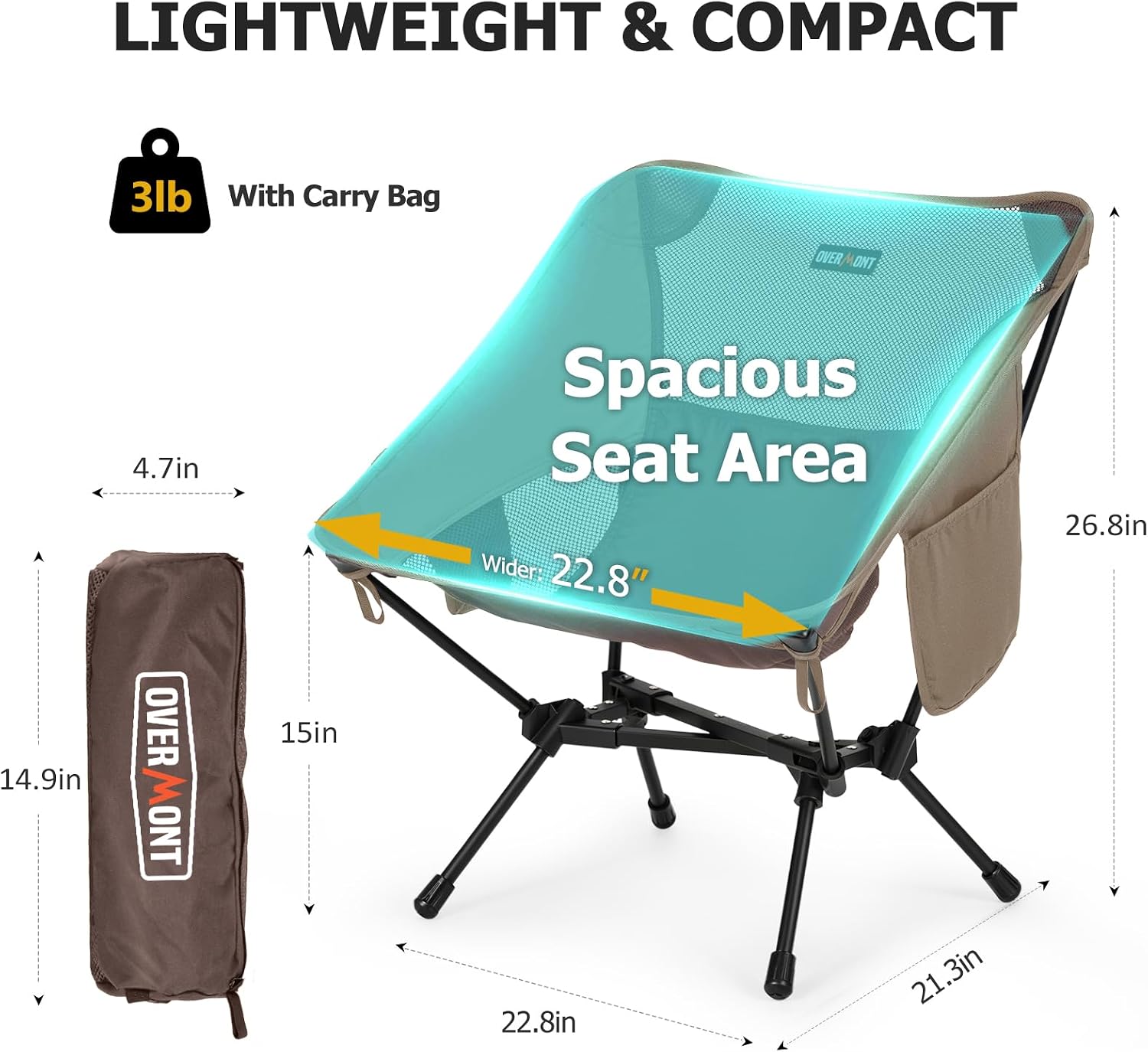 Detalle de OVERMONT Portable chair Bro-2pcs-N Ultralight Camping Chair, 600D Oxford Fabric