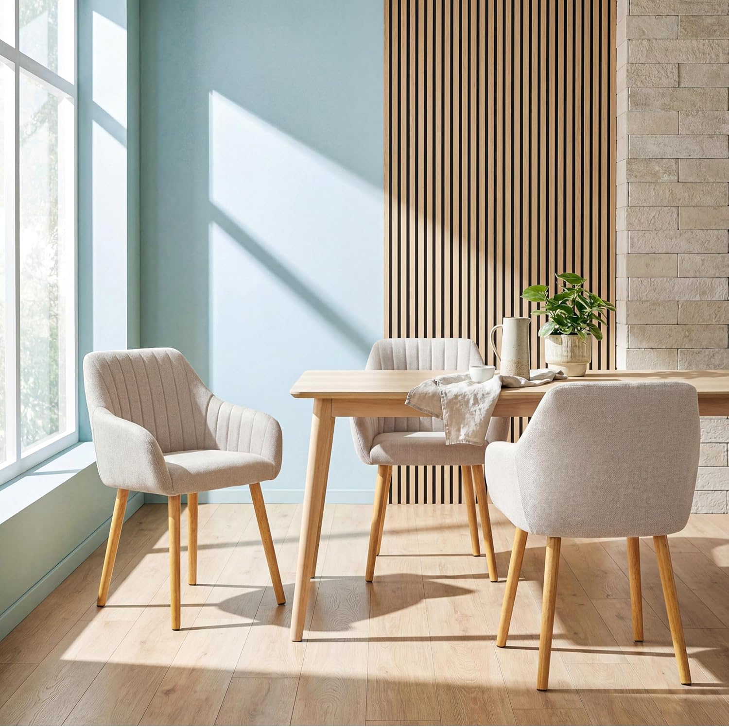 Thumbnail 4 de Goeurvant Set da 6 sedie per sala da pranzo in poliestere, seduta imbottita beige