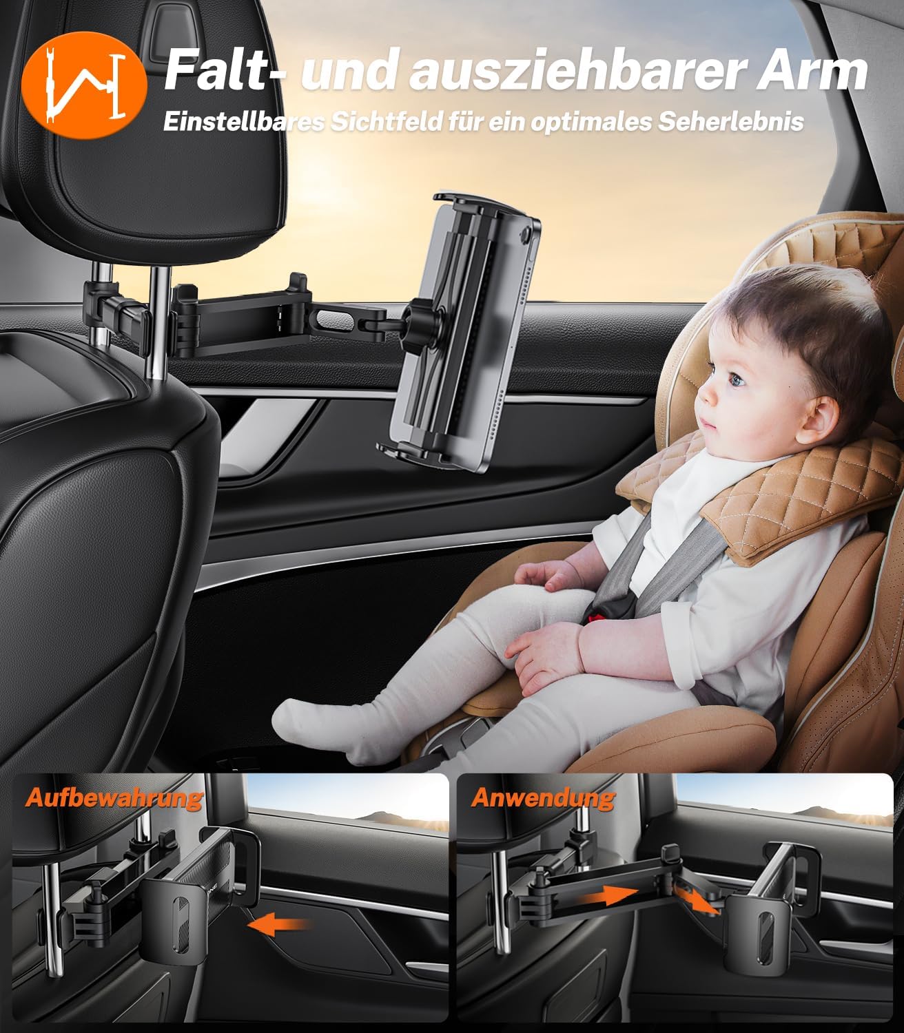 Detalle de TRYONE Tablet Halterung Auto – ausziehbare Kopfstützenhalterung für 4,7–11 Zoll Tablets (iPad, Samsung, Kindle Fire, Switch)