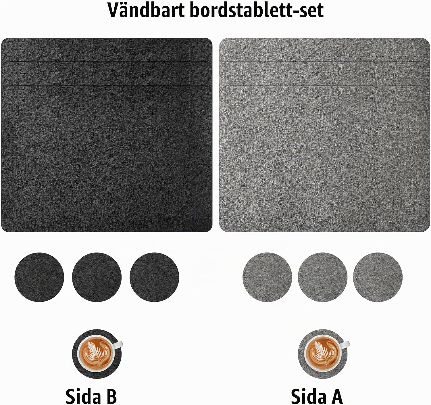 Thumbnail 6 de KUOGAS bordstabletter i konstläder, 12 delar, vändbara och gråsvarta