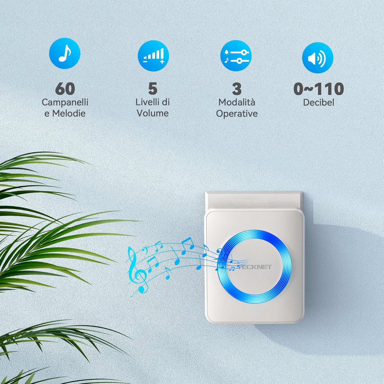 Thumbnail 2 de TeckNet Campanello Wireless Impermeabile da Esterno 400 m, 60 Melodie e 5 Volumi – Kit con Trasmettitore IP65 e Ricevitore Plug-in