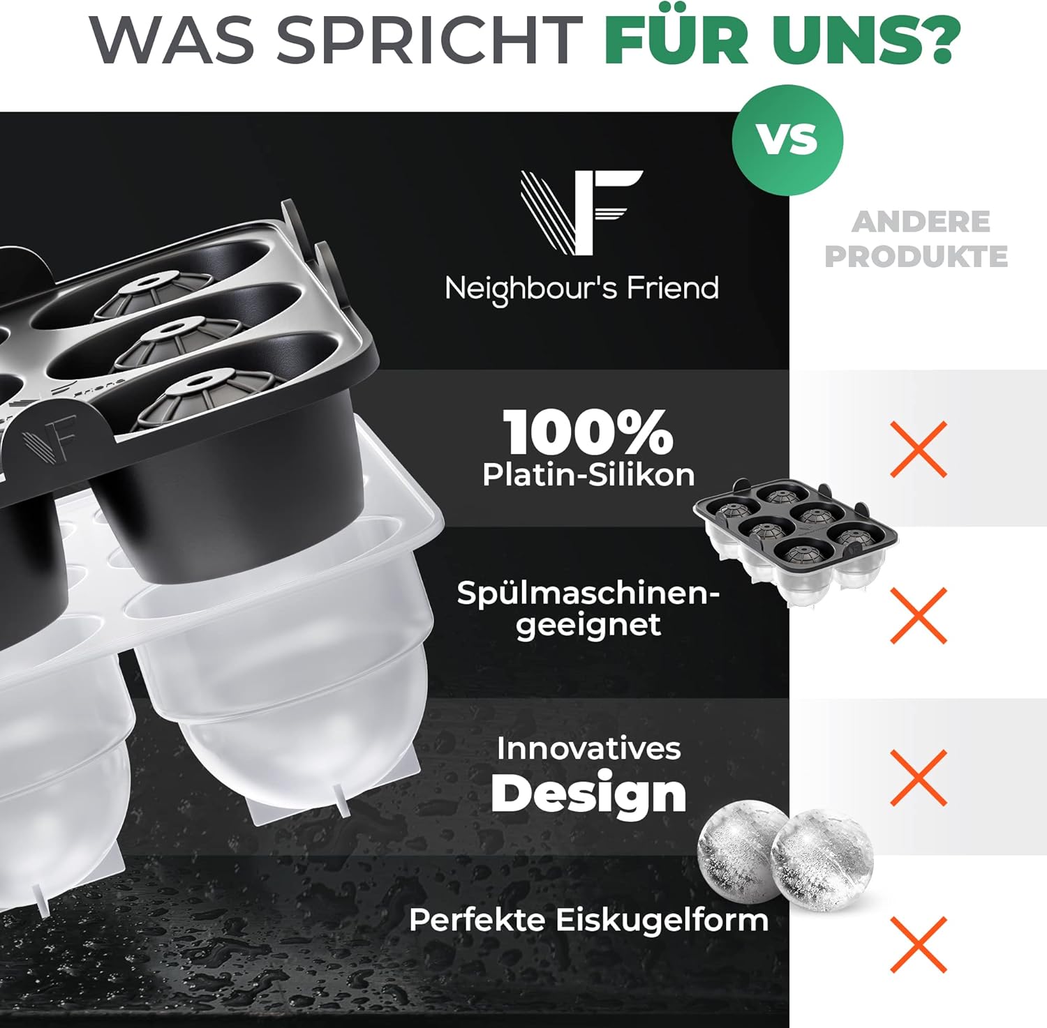 Thumbnail 5 de Neighbour’s Friend patentierte Eiskugelform (2er-Set) aus Platinsilikon für XXL Eiswürfel – rund, spülmaschinengeeignet