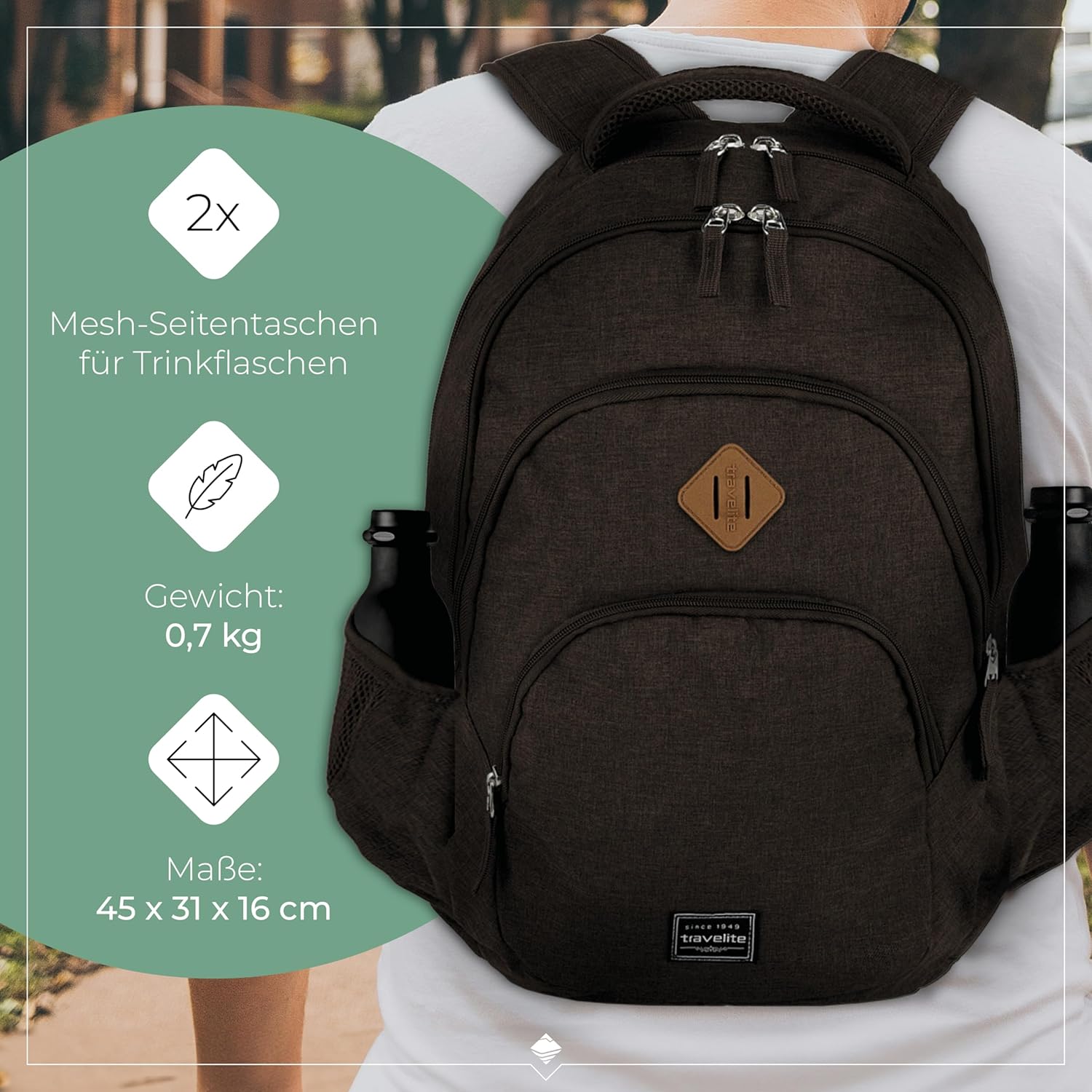 Detalle de Travelite BASICS Handgepäck-Rucksack mit Laptopfach 15,6 Zoll (22 Liter)