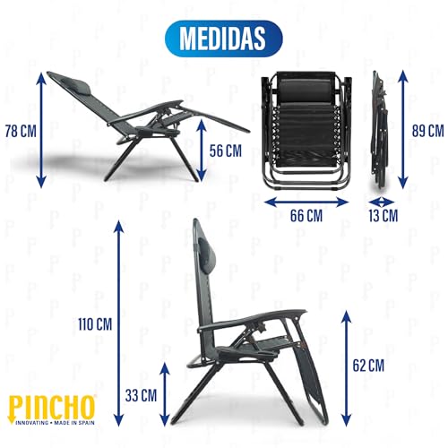 Detalle 2 de Pincho Tumbona Exterior de Gravedad Cero – Pack 2, Sillas Reclínables o Hamacas para Playa, Terraza y Camping (Negro)