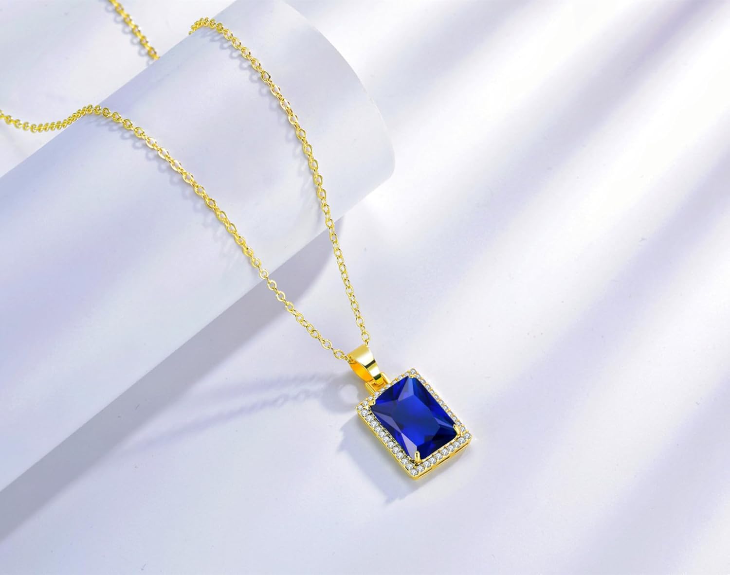 Thumbnail 2 de VONSSY Elegant Rectangle Gemstone Pendant Necklace