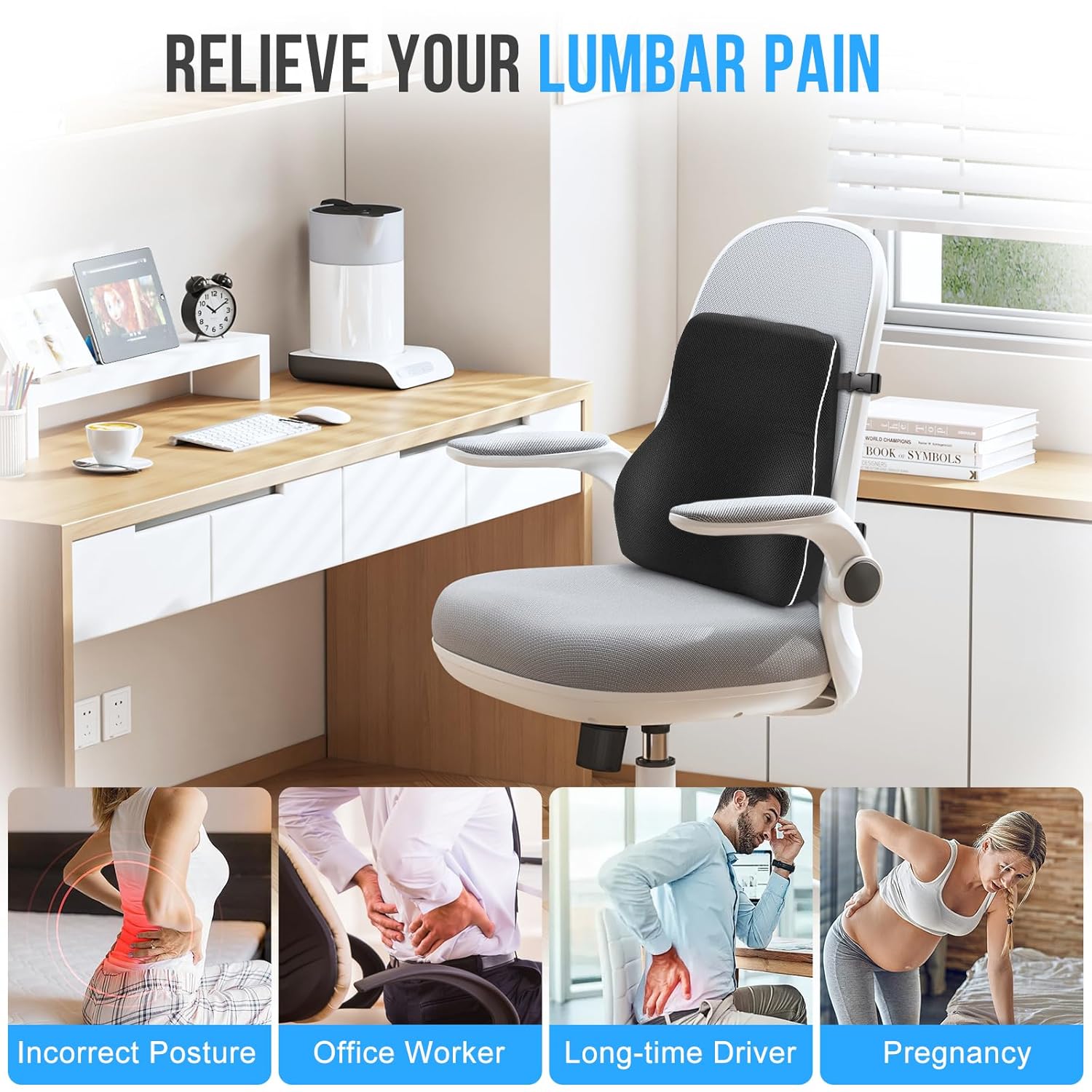 Detalle 2 de Lumbar Support Cushion, Memory Foam Back Support For Office Chairs and Car Seat, Mesh Back Rest for Gaming Chair, Memory Foam Pillow, Desk Chair Cushion, Breathable & Washable Cover, Adjustable Straps
Lumbar Support Cushion, Memory Foam Back Supp…