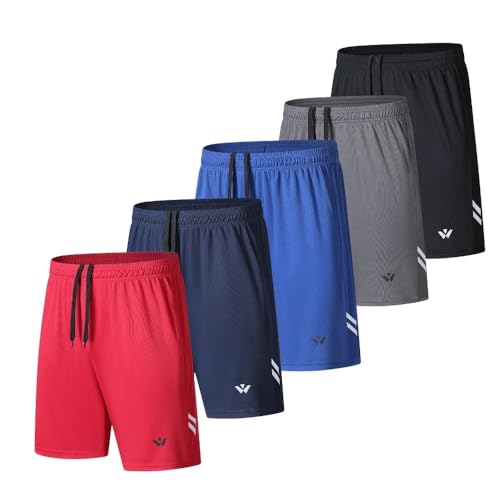 Detalle de fovdtaa – Paquete de 5 pantalones cortos deportivos para hombre con bolsillos y cintura elástica