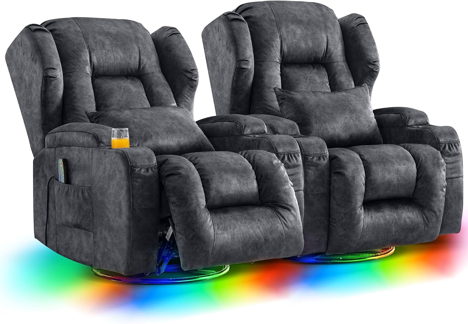 Detalle de SITURAY 2-Motorer Elektrischer Verstellbarer Relaxsessel mit Liegefunktion, Drehbarer TV-Sessel mit Massage + Wärme – Samt Grau