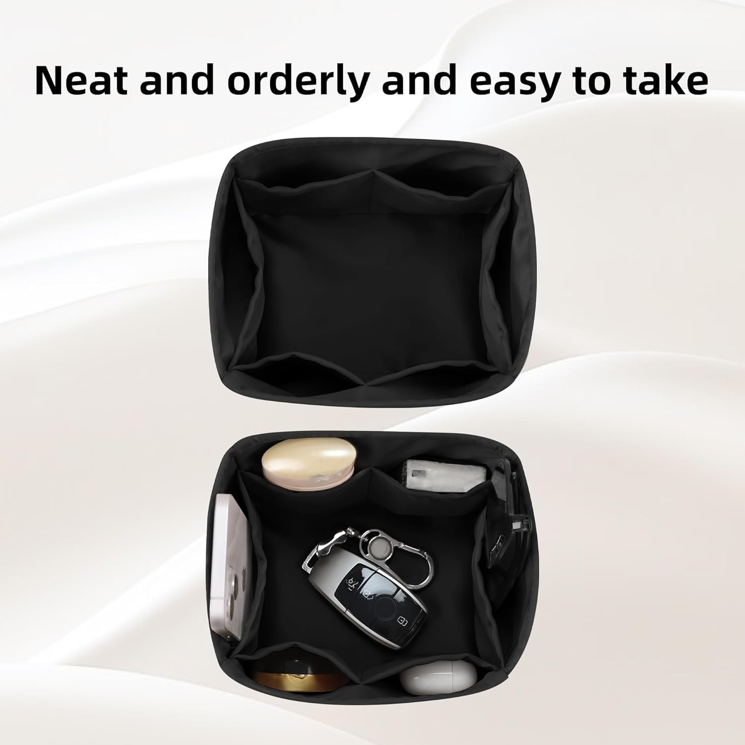 Detalle de DGAZ Silk Handbag Organizer for picotin18/22 – Luxury Silk Tote Insert (Black, PC18)